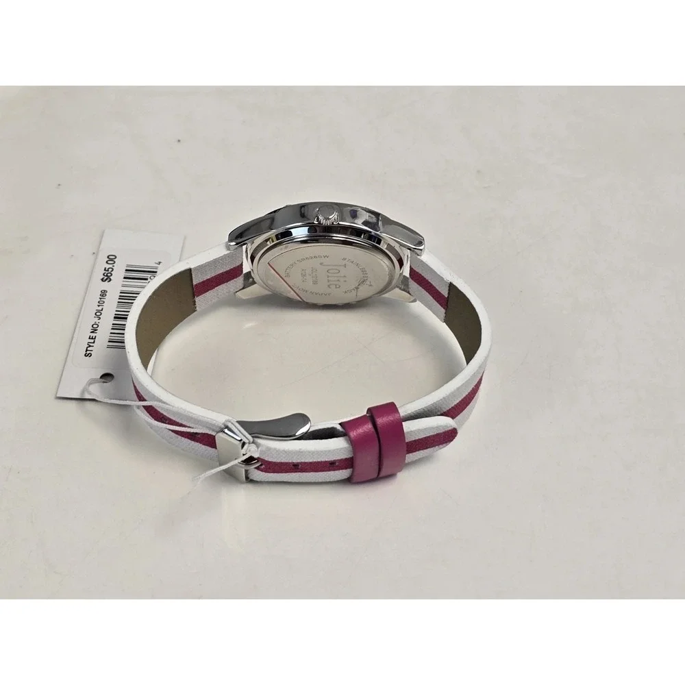 Womens Jolie‎ Red/White Band Silver Toned Wrist Watch Jol10169 NWT